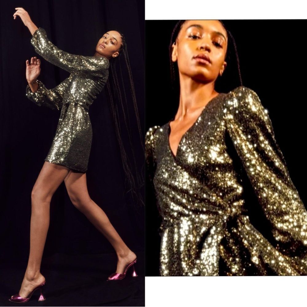 NWT Reformation Holiday Jazzy Mini Gold Dress Size XS - Picture 1 of 10